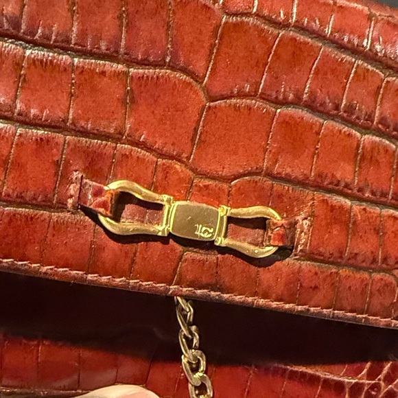 Vintage Liz Claiborne Brown Croc print Leather purse w/gold detachable Chain - Picture 10 of 16